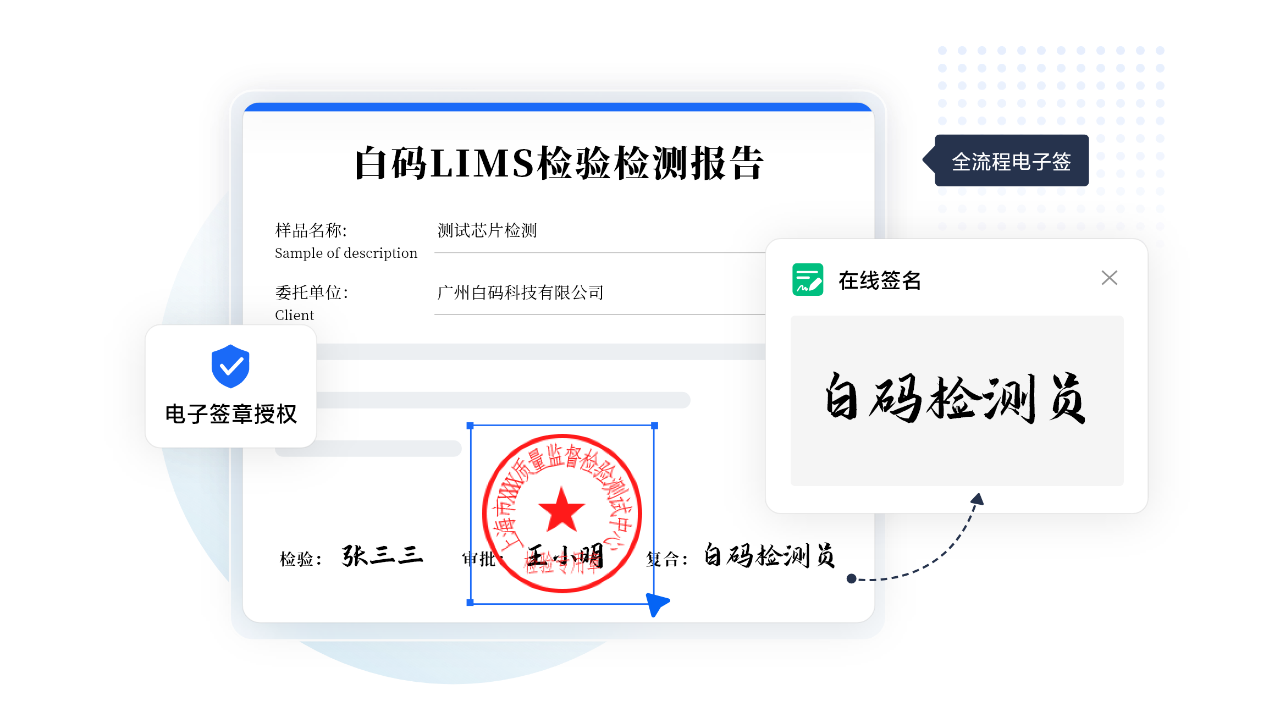 白码第三方检测实验室LIMS功能特点：全流程电子签（电子签终身版）