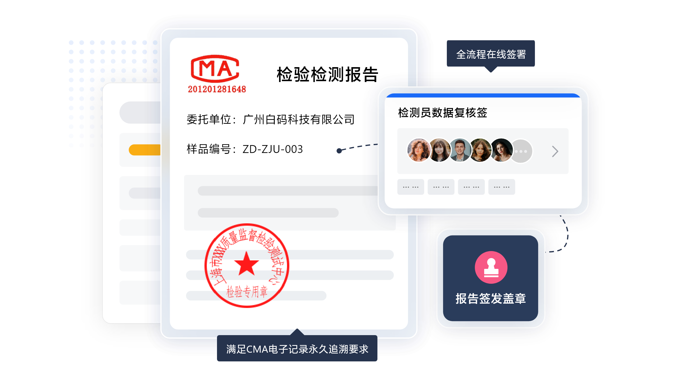 白码内检实验室LIMS系统功能特点：全流程电子签章
