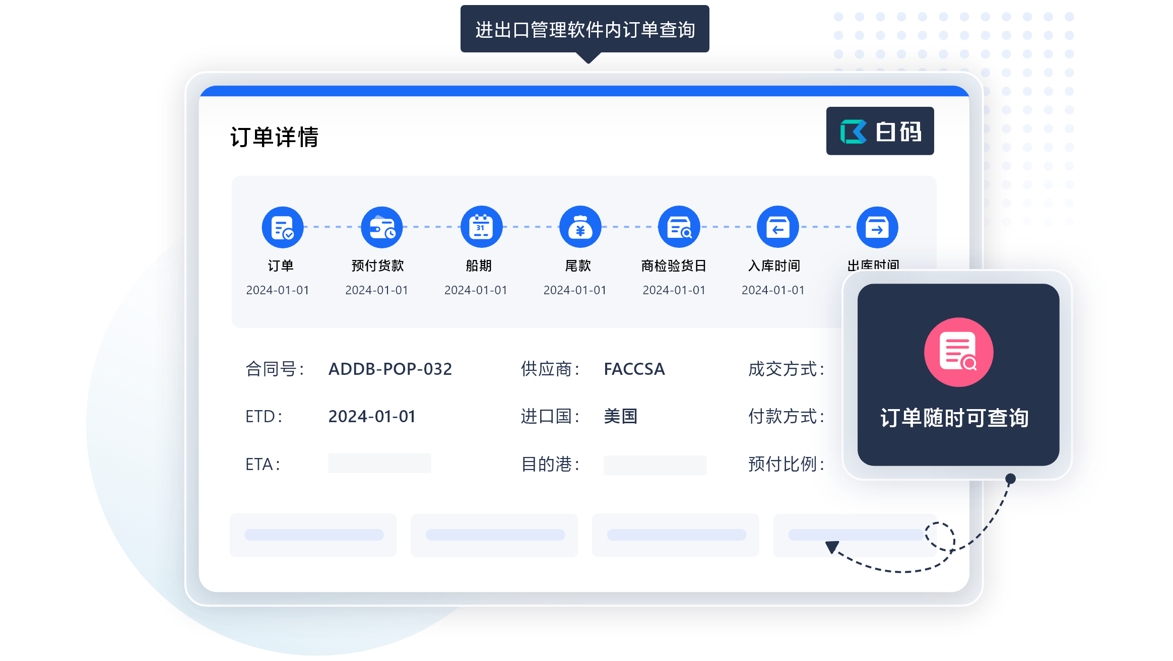 白码进出口管理软件功能特点:订单管理